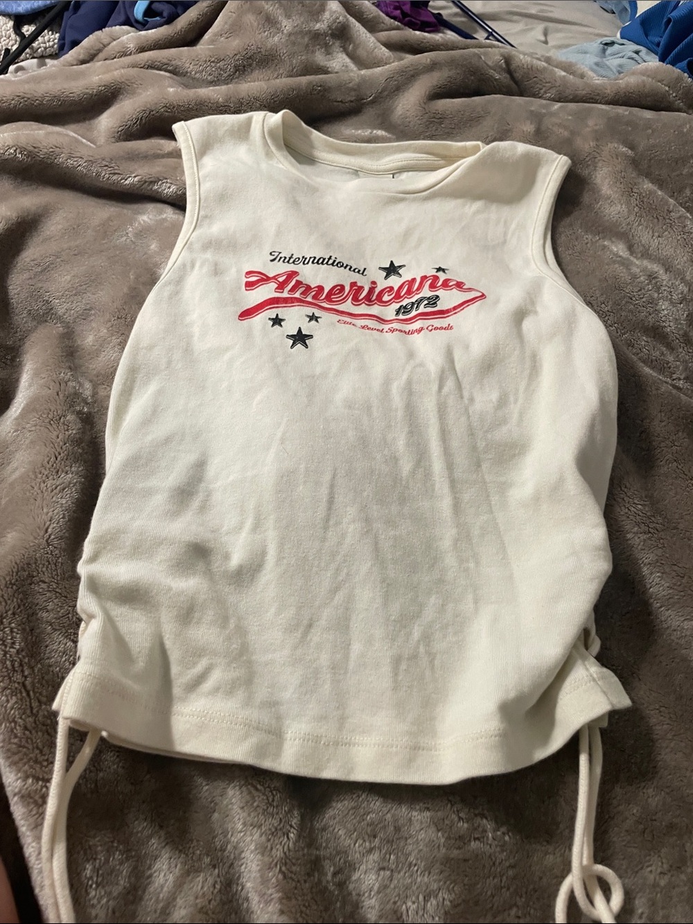 Urban Outfitters Cream Tank Top with Red Americana Graphic